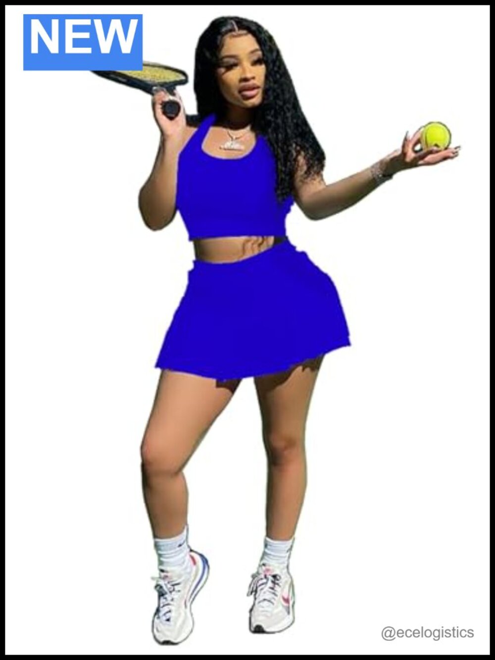 Women's 2 Piece Athletic Tennis Skirt Set with Crop Tank Top and Built-in Shorts